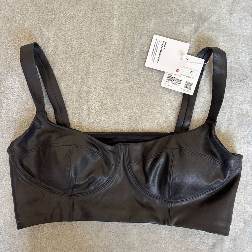 Lululemon Everlux Longline Sports Bra XL Black Faux Leather High Impact NWT
